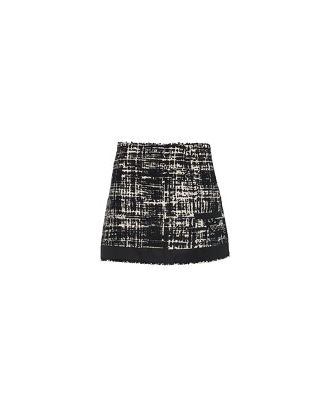 prada black tweed|Ivory/black Printed tweed miniskirt .